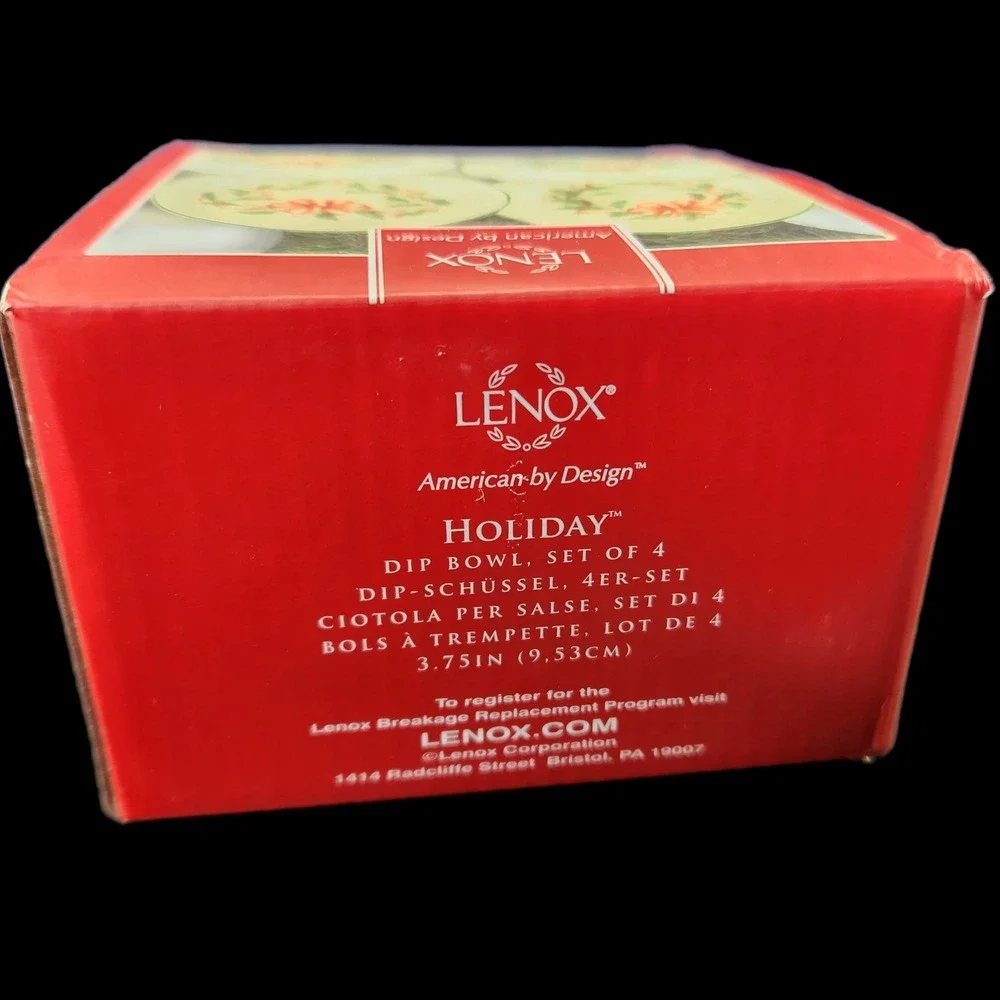 Lenox Holiday Holly Dip Bowls Christmas Set of 4 Red Bow Dipping Bowls New in Bx
